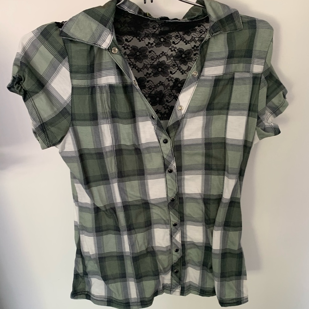 Plaid top with lace